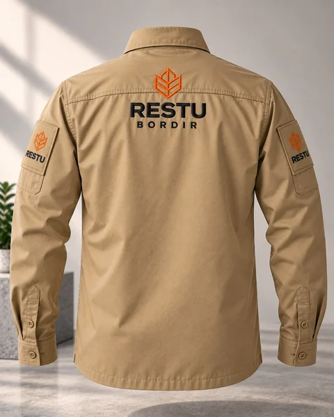 Ilustrasi desain PDL lengan panjang khaki — belakang