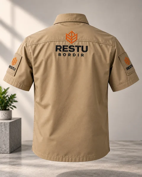 Ilustrasi desain PDL lengan pendek khaki — belakang