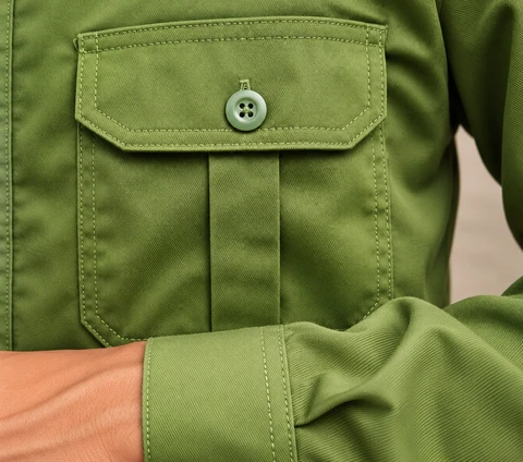 Detail saku dan jahitan PDL — foto diperjelas dengan AI